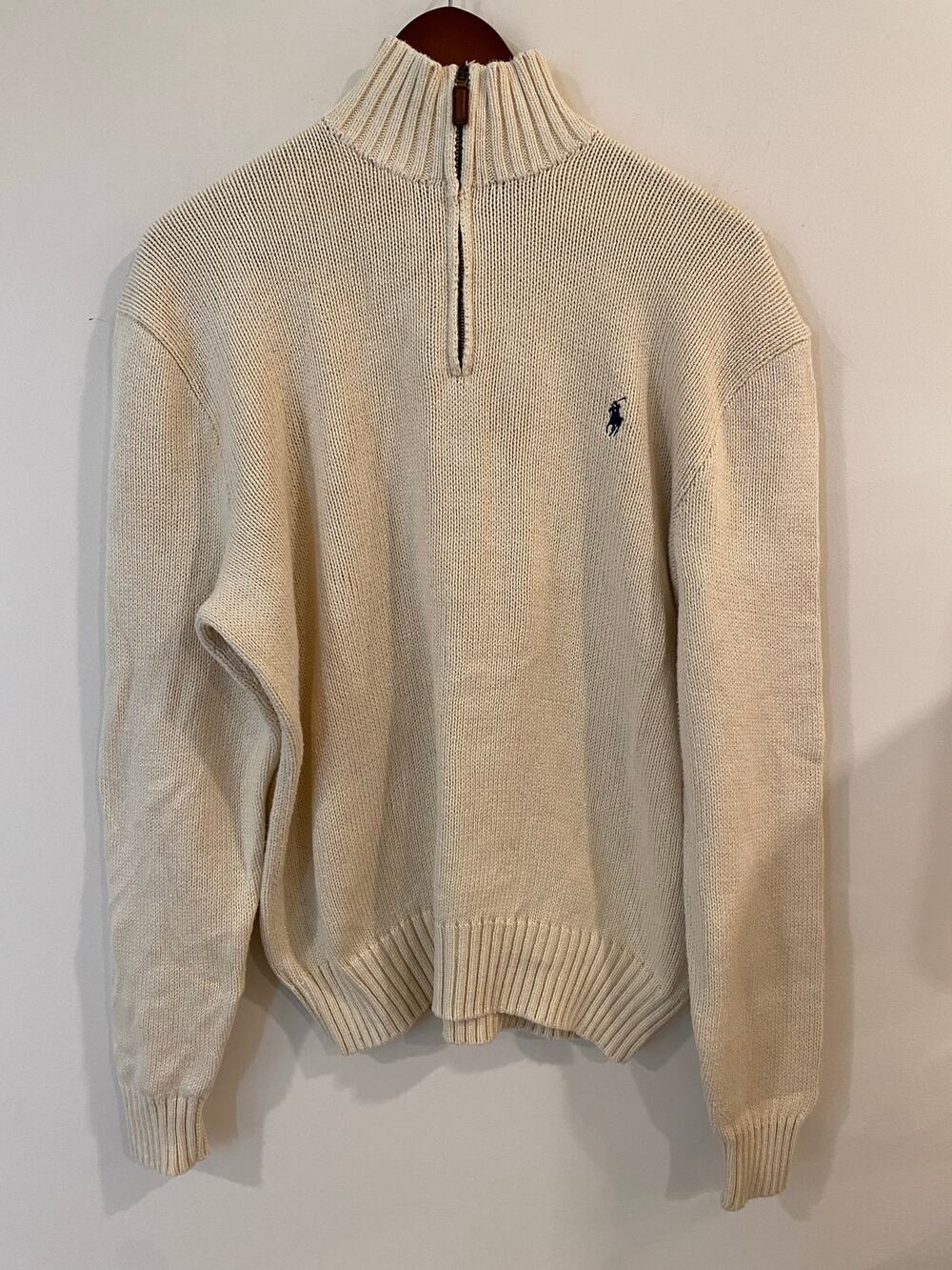 POLO Ralph Lauren Cream MENS Cotton 1/4 Zip Sweater Size Large Fisherman